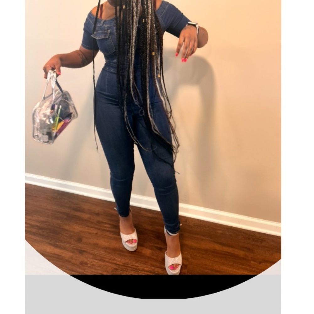 Fashion Nova Blue Off-Shoulder Jumpsuit